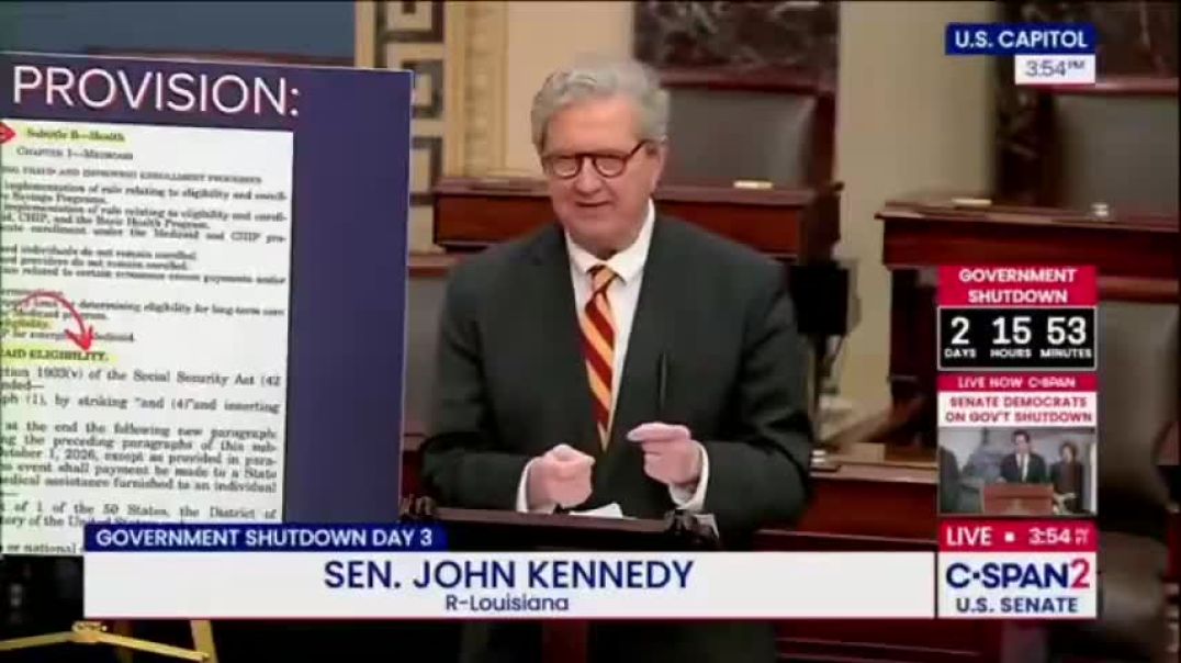 HOLY CRAP! Senator John Kennedy exposed on the Senate floor that several of the funding provisions Democrats are demanding to open the government include...