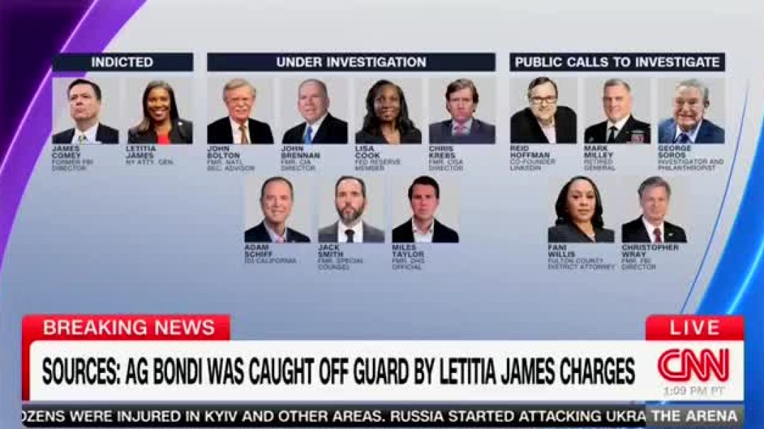 🚨 JUST IN: CNN sounds the alarm that the following people are under investigation - James Comey, Letitia James, John Bolton, John Brennan, Lisa Cook, Adam Schiff, Jack Smith, Chris Krebs and Miles Tay