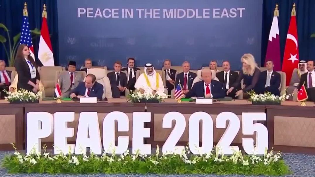 Trump joins the leaders of Qatar, Egypt, and Turkey in an official signing ceremony for the historic Gaza Peace Deal.