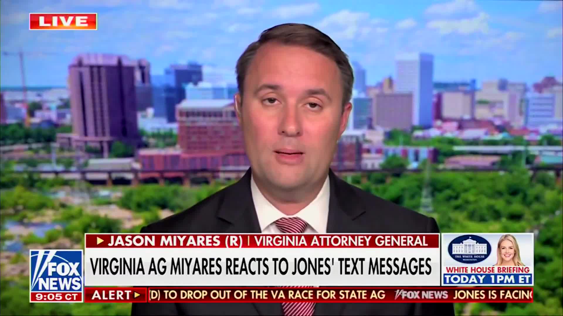 Virginia AG Jason Miyares on his Democrat opponent Jay Jones’ text messages fantasizing about violence against Republicans:  “He is totally disqualified in serving as the attorney genera...