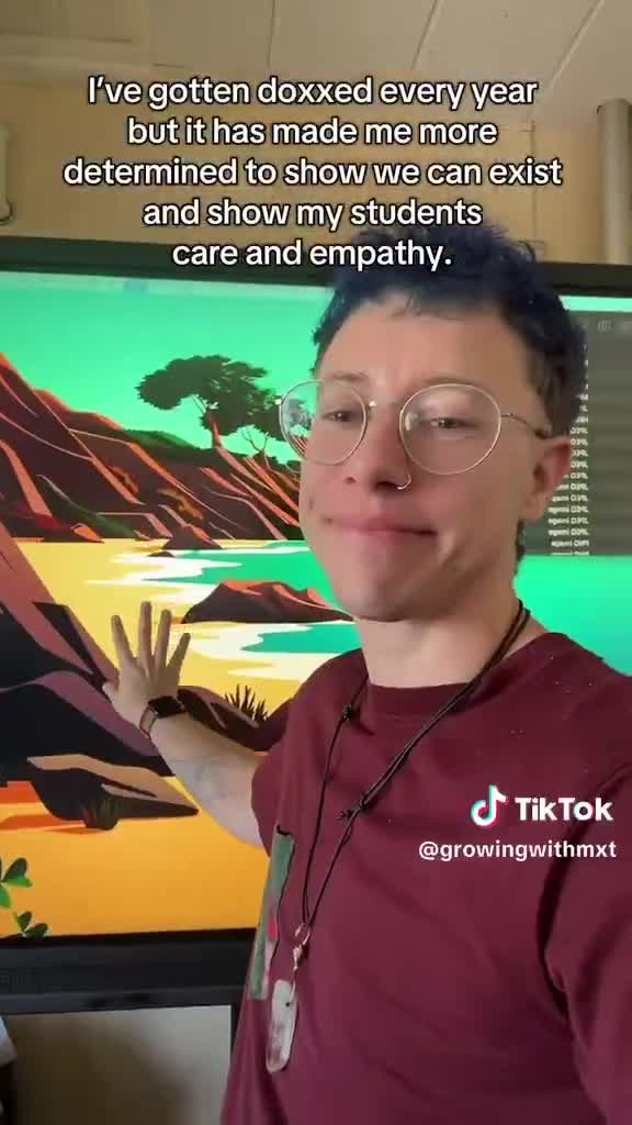 Transgender nonbinary teacher shows off lgbtq pride propaganda all over her classroom and writes “F off Libs of TikTok”  These are the people teaching your kids…  Would you feel comfor...