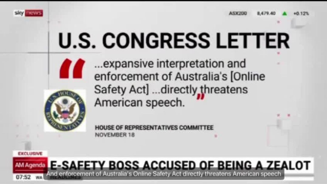 Sky News has obtained a bombshell letter from a US House of  Reps committee chairman and ally of President Donald Trump, accusing eSafety Commissioner Julie Inman Grant of being a “zealot” and  "