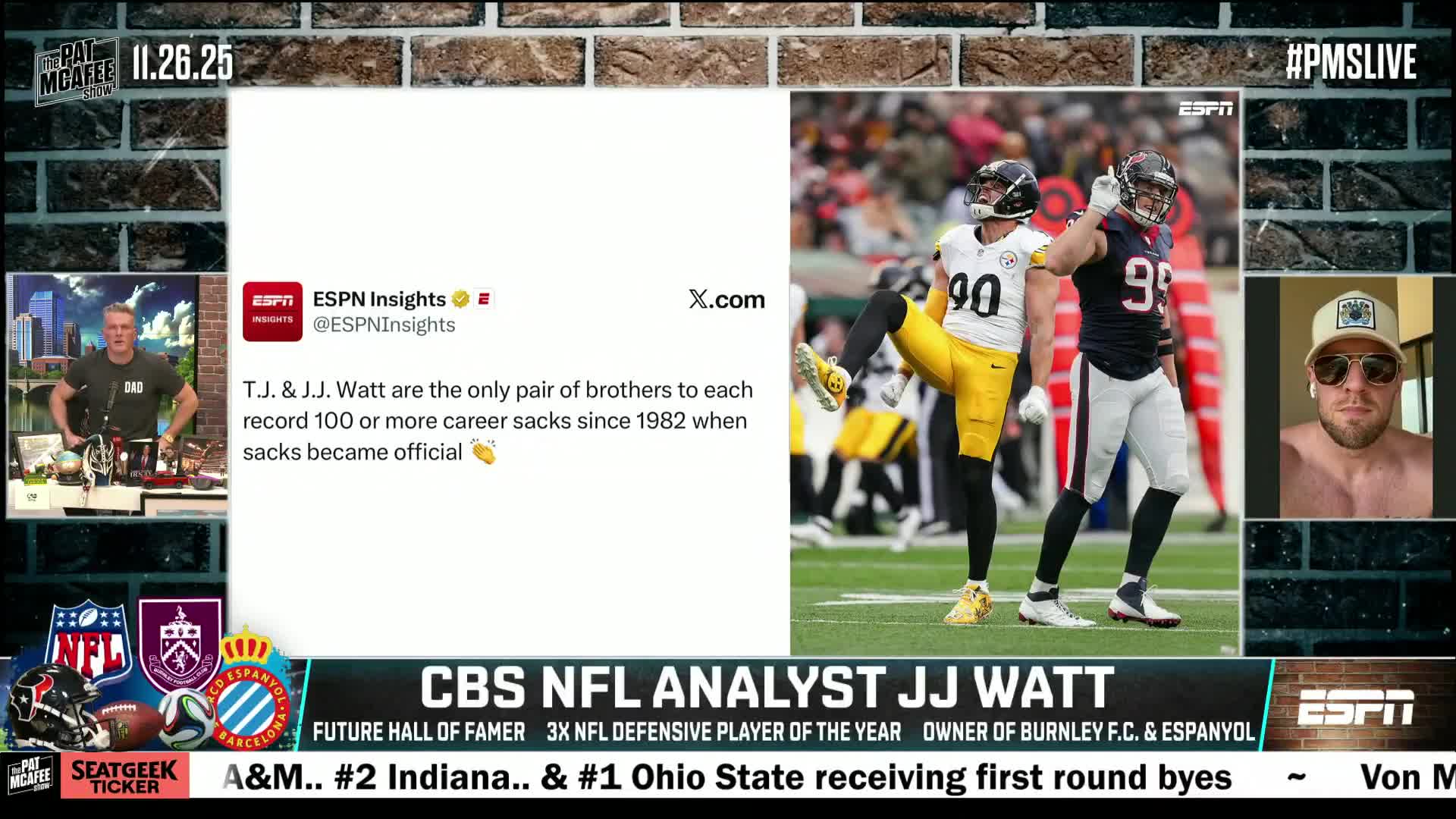 J.J. Watt shares how surreal it was calling the game where his brother surpassed him in career sacks 🙌 ❤️  (via @PatMcAfeeShow)