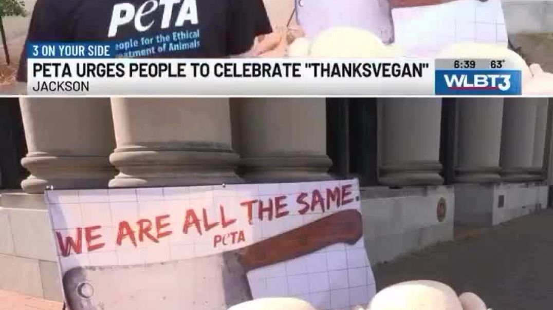 Liberal man PROTESTS people eating turkey for Thanksgiving, by acting like a turkey..   ‘Turkey lives matter too’..