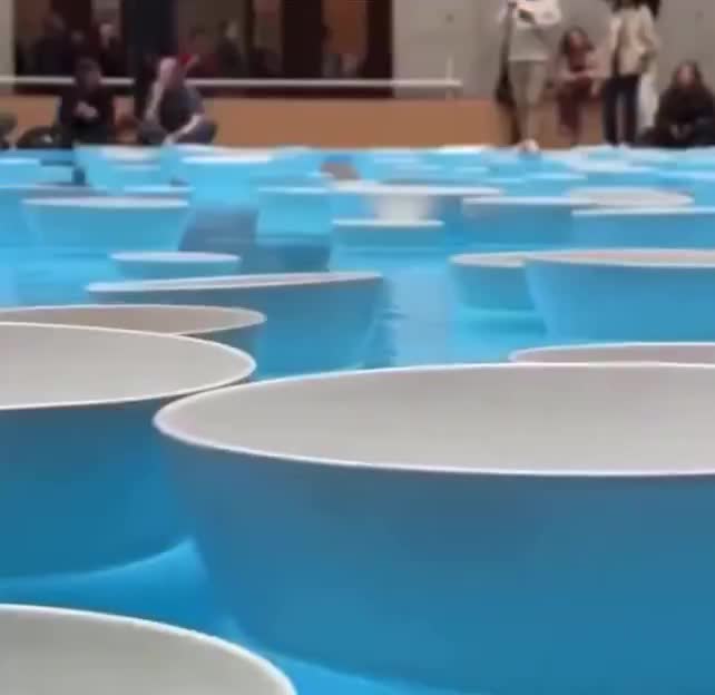 In Paris, the capital of France, porcelain plates inside an 18-meter pool filled with water create a random sound symphony without human interference
