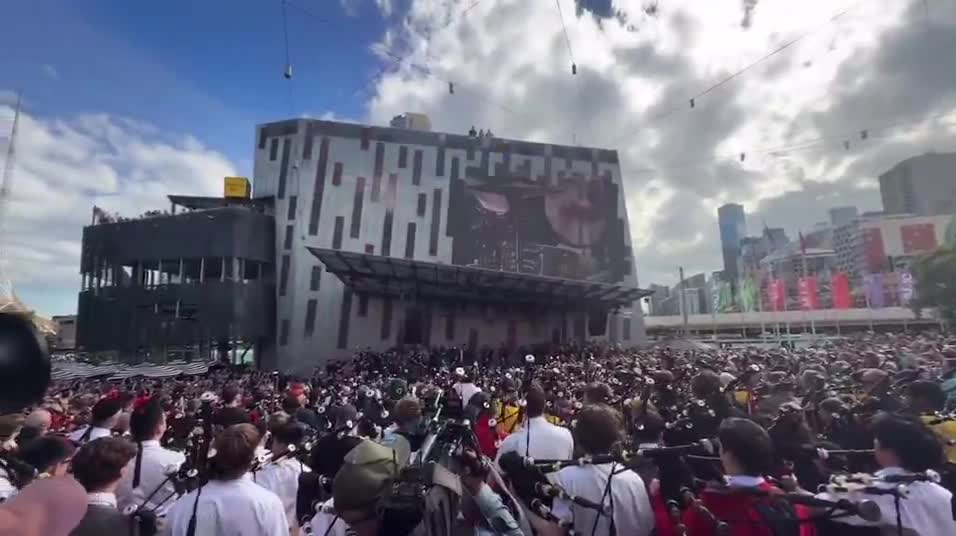 374 bagpipers set a world record in Melbourne, performing the iconic AC/DC anthem ‘It’s a Long Way to the Top’
