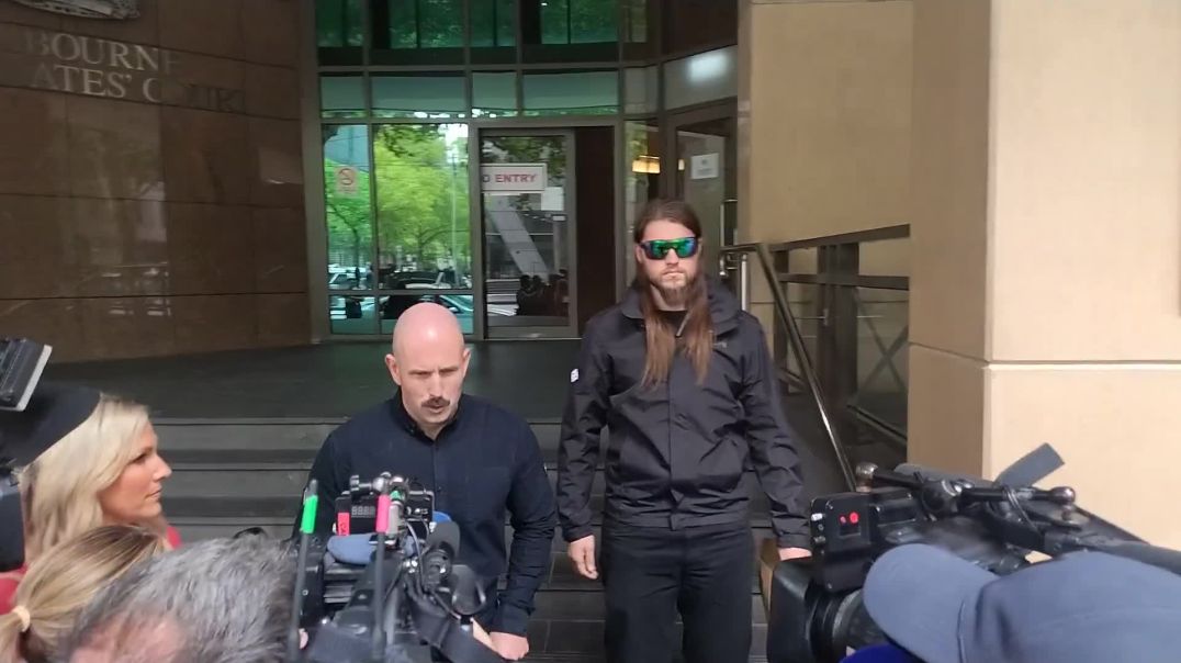 White Australia leader Thomas Sewell speaks to the media outside court today - asks why the same magistrate who refused him bail for 72 days didn't jail a "transgender" far-left extremi