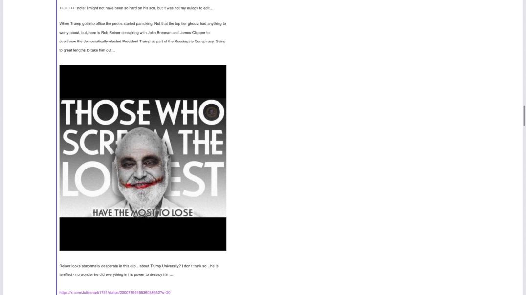 Link 👇🏻 ⚠️ Warning material may be disturbing and not for those in denial. “  Rob Reiner Was a Cohort of Jeffrey Epstein in Reply to: I'M NOT SURPRISED AT ALL. ARE YOU ?”