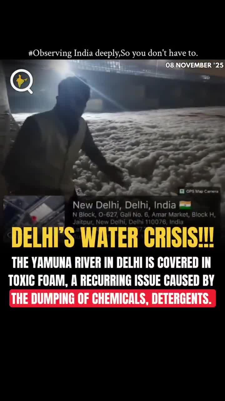 🇮🇳 Meanwhile in Delhi, India   India’s Capital New Delhi’s river has so much trash dumped into it, that it’s now becoming Toxic and foaming everywhere.