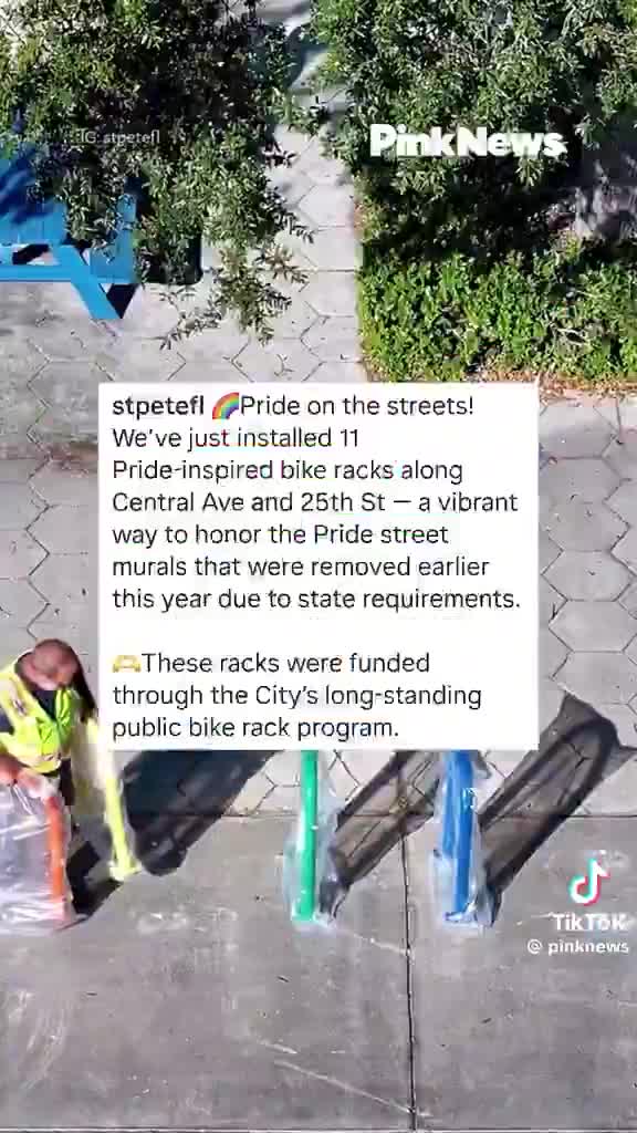 The city of St Petersburg, Florida just installed LGBT rainbow bike r...