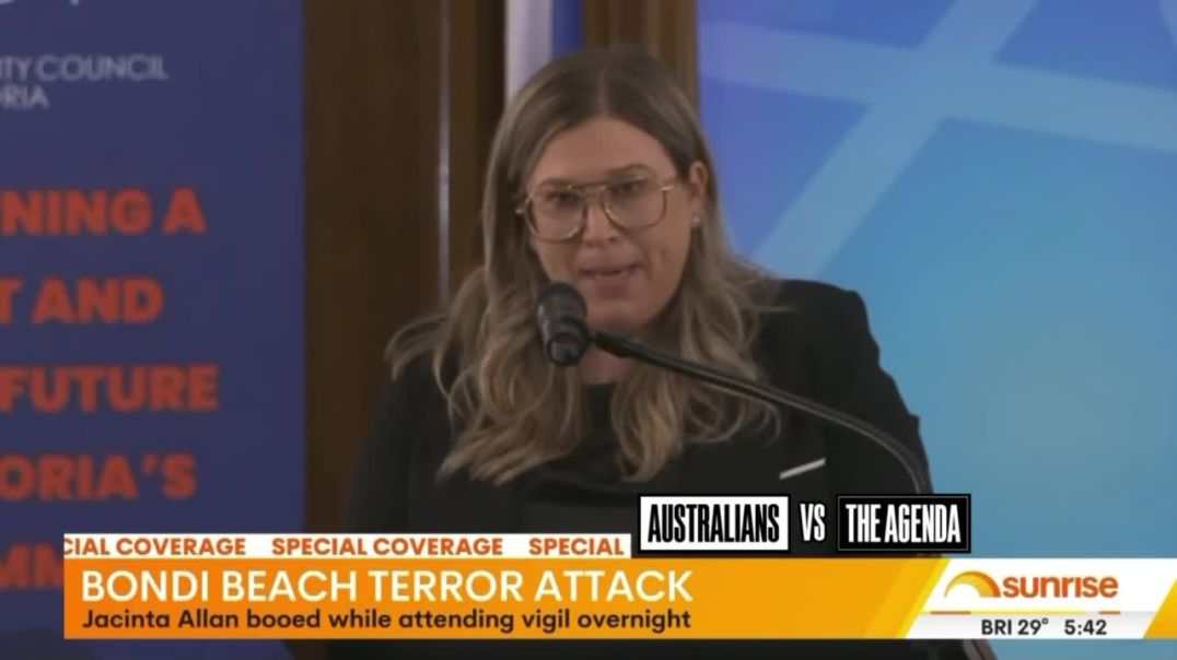 Victorian Premier Jacinta Allan was met with loud boos from the crowd as she was introduced at a Bondi attack vigil in Melbourne last night.
