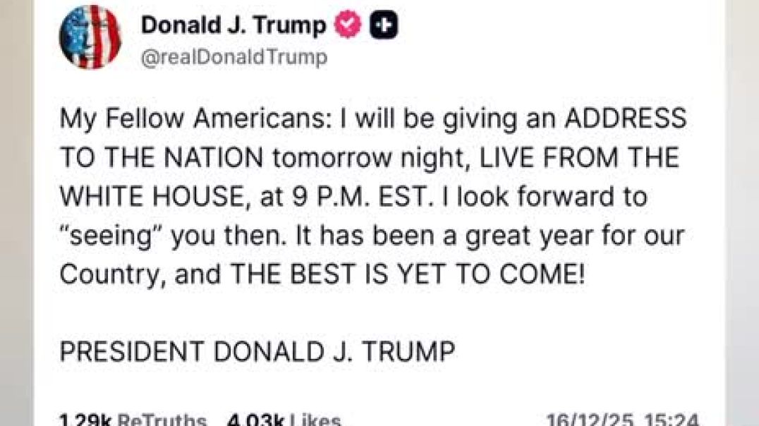 Trump makes an announcement   My Fellow Americans  It has been a great year for our Country, and THE BEST IS YET TO COME!