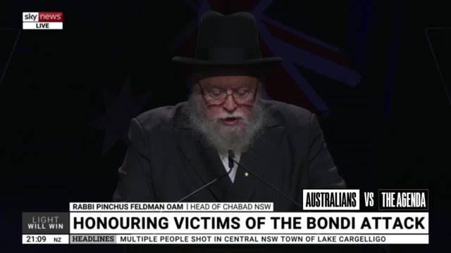 The Sky News Bondi attack memorial event opened with a prayer led by Rabbi Feldman, who offered blessings for all Australians and called on the community to find strength in the principles of the Seven Noahide Laws.