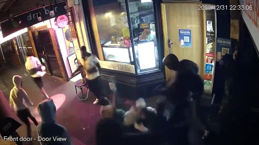 CCTV footage of the African gang machete attack in Carlton, Melbourne, last night.  Two men are in hospital, seven are on the run.