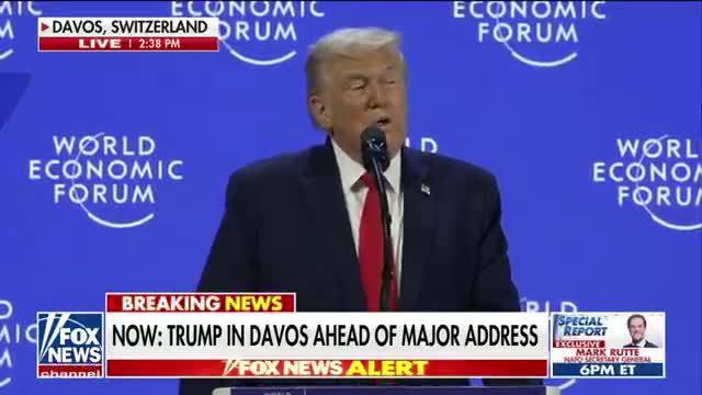 LMFAO! President Trump is ALREADY dropping nukes on the WEF  "To address respected business leaders - friends, a few ENEMIES..." *Crowd laughs*