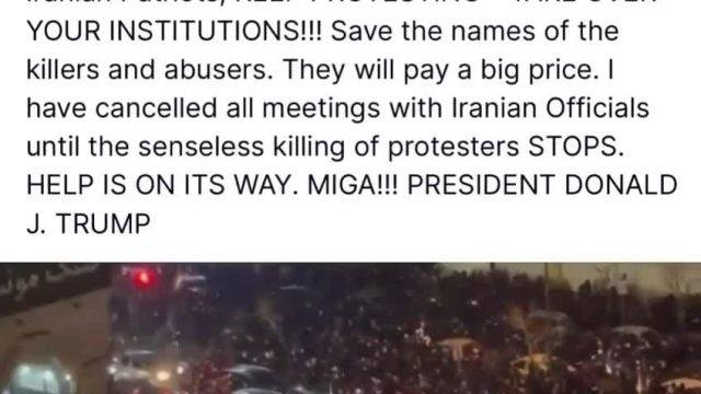 🚨BREAKING: President Trump tells the Iranian people HELP IS ON THE WAY, "save the names of the k*llers and abusers" in the Khamenei regime
