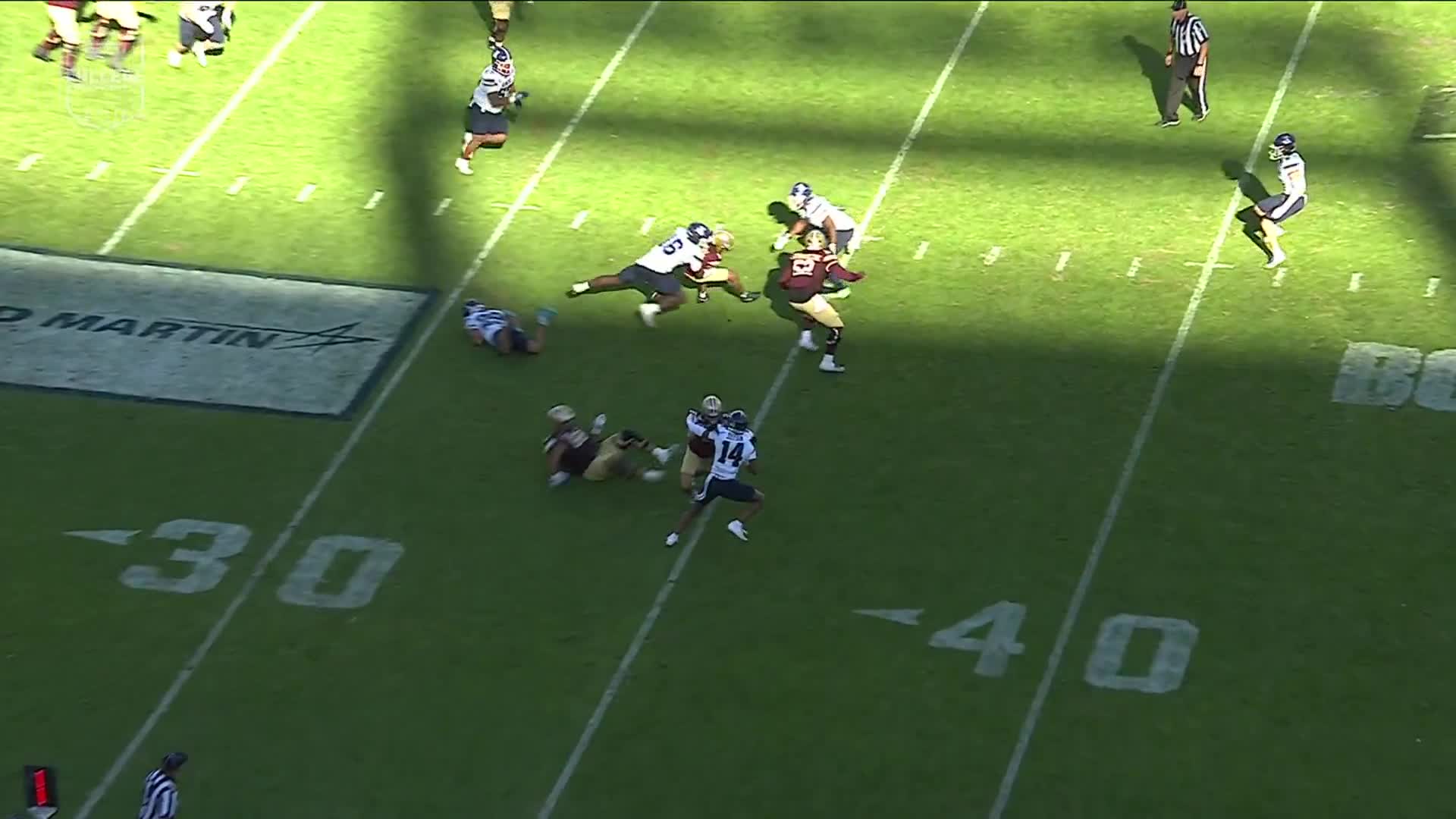 Rice safety Daveon Hook was carted off the field after this play.