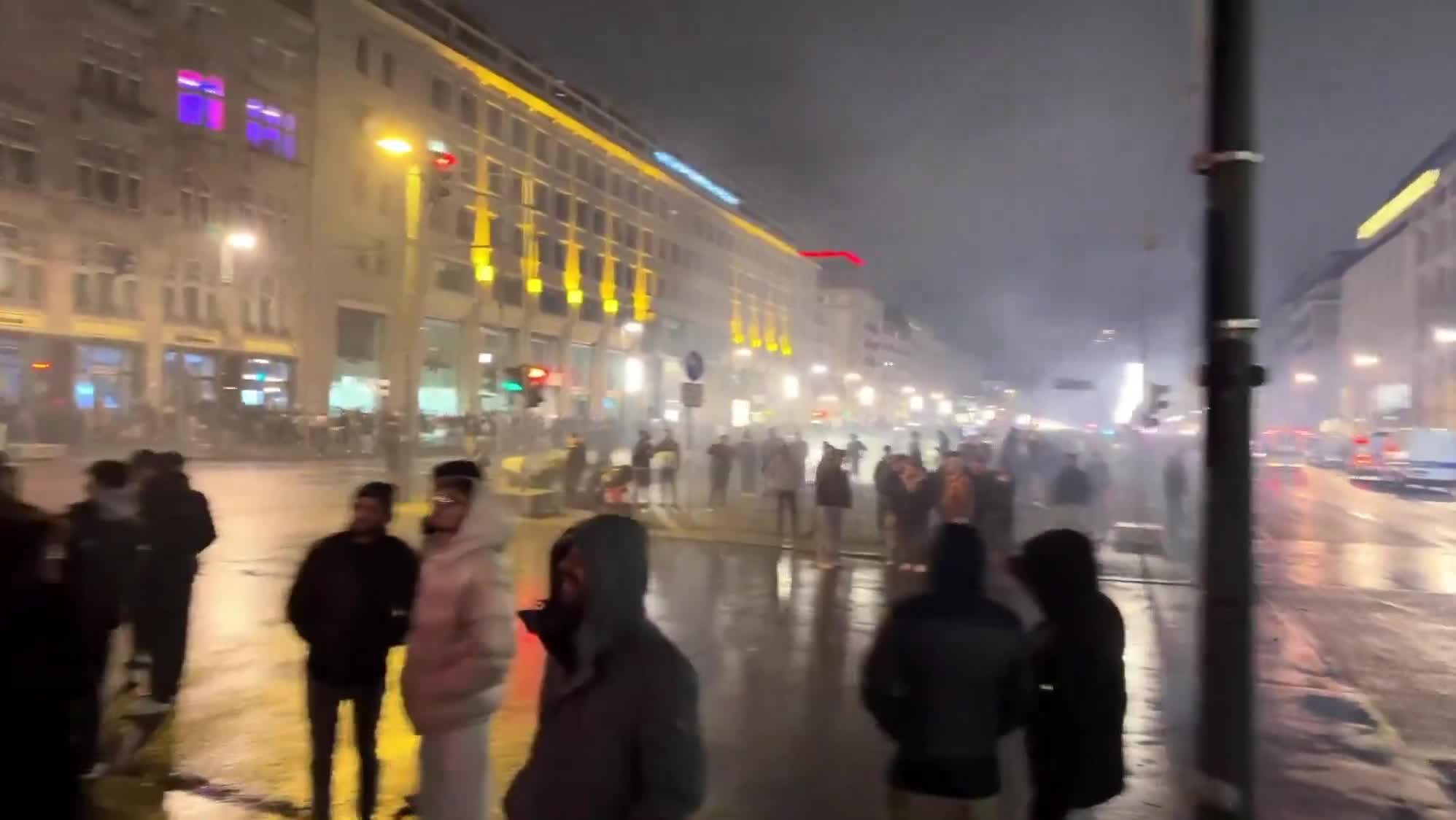 🇩🇪 Meanwhile in Berlin, NYE, Germany Hoards of Arab Men litter the street, letting off fireworks, watched closely by armed riot police in the German capital. Berlin is just another European city, that is no longer safe, has been completely transformed, and is entirely overrun