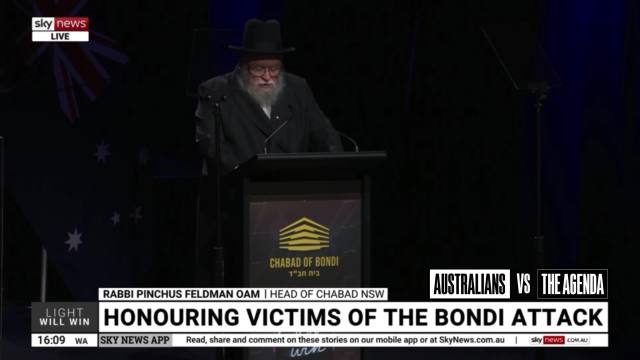 The Sky News Bondi attack memorial event opened with a prayer led by Rabbi Feldman, who offered blessings for all Australians and called on the community to find strength in the principles of the Seven Noahide Laws.