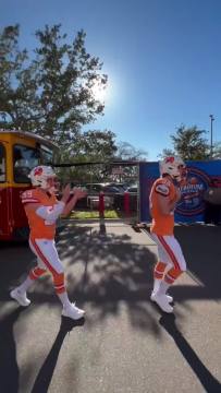 The Lightning pulled up to Stadium Series in full Buccaneer creamsicle uniforms 😱 Baker Mayfield and Tristan Wirfs lead the way!